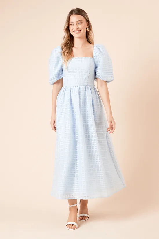DP Luxe Seersucker Square Neck Midi Dress