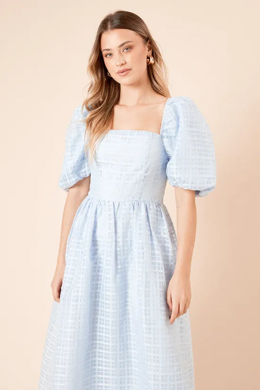 DP Luxe Seersucker Square Neck Midi Dress