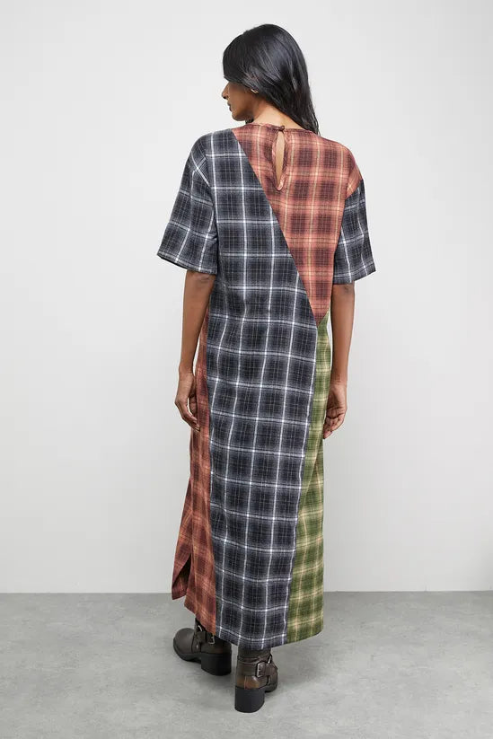 Mixed Panelled Check Oversized Midi T-Shirt
