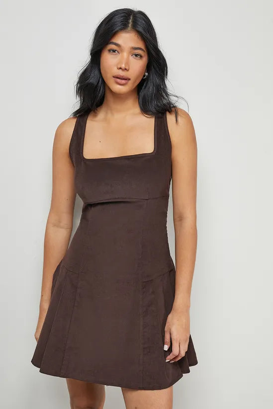 Cord Square Neck Pinafore Mini Dress