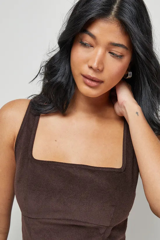 Cord Square Neck Pinafore Mini Dress