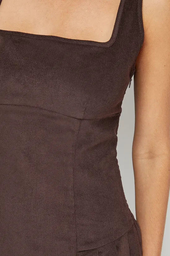 Cord Square Neck Pinafore Mini Dress